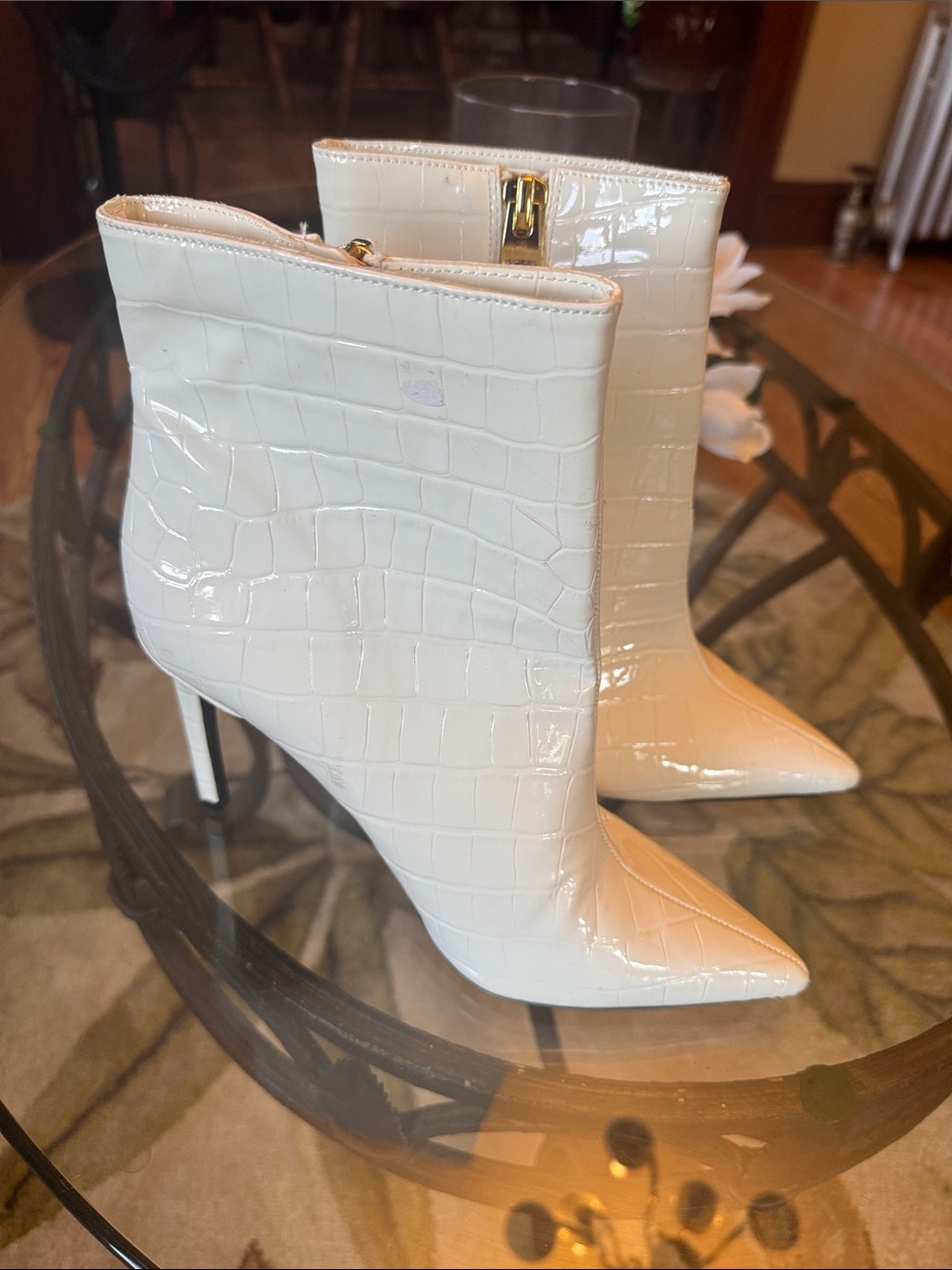 INC International Concepts White Croc-Embossed Pointed Toe Ankle Booties